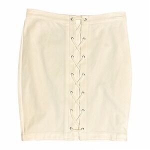 Cupcakes and Cashmere Cream Lace Up Front Mini Skirt Small Neutral NWT